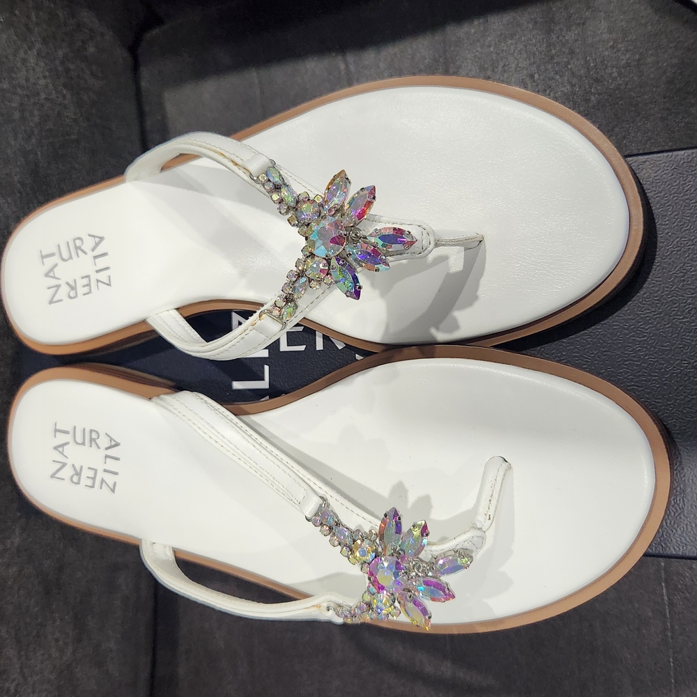 Naturalizer Two Pair Black and White Sandals with Crystal Embellishments